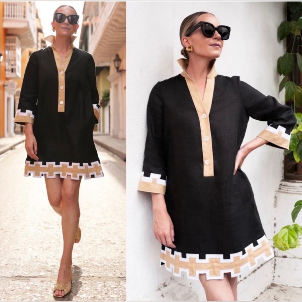 Tuckernuck X Atlantic Pacific Collier Black and Tan
Linen Shirt Dress Size XS